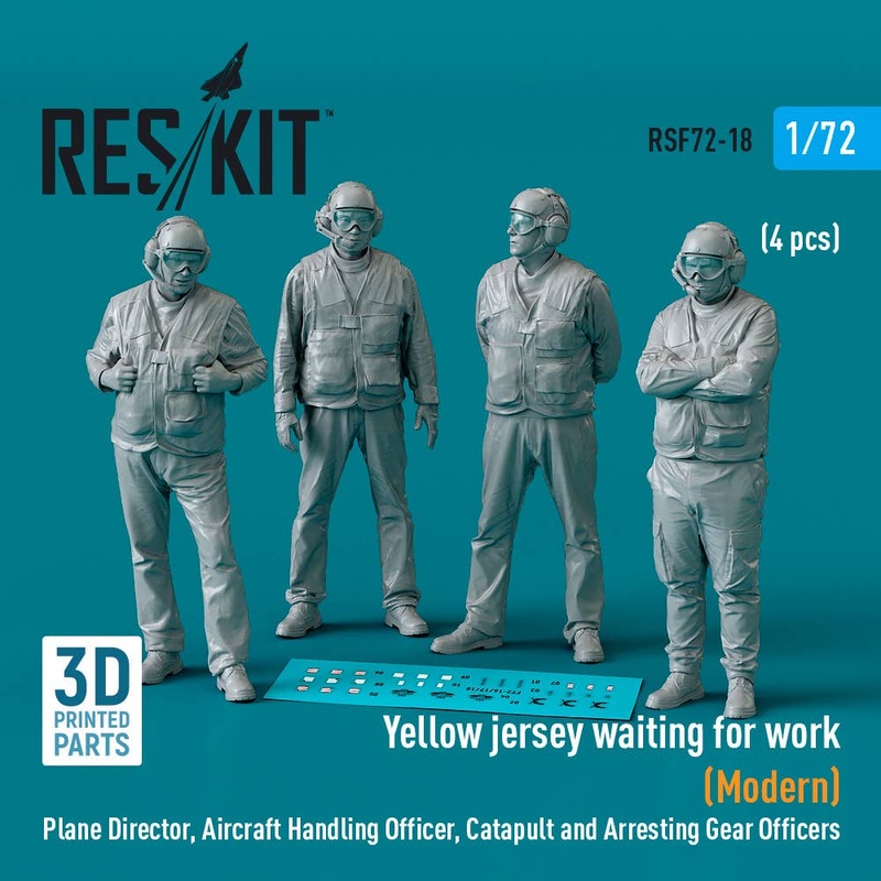 1/72 Yellow jersey waiting for work (Modern) Plane Director, Aircraft Handling Officer, Catapult and Arresting Gear Officers (4 pcs) (3D Printed)