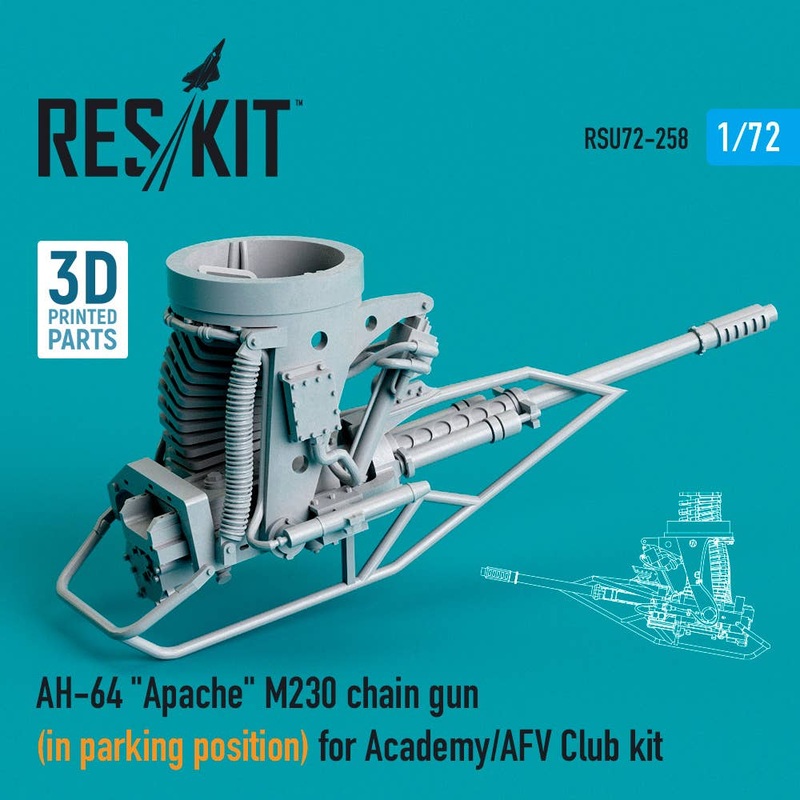 1/72 AH-64 Apache M230 chain gun (in parking position) for Academy / AFV Club kit (3D printing)