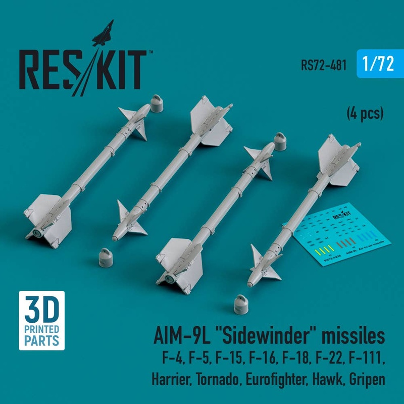 1/72 AIM-9L Sidewinder missiles (4 pcs) (F-4, F-5, F-15, F-16, F-18, F-22, F-111, Harrier, Tornado, Eurofighter, Hawk, Gripen) (3D Printed)