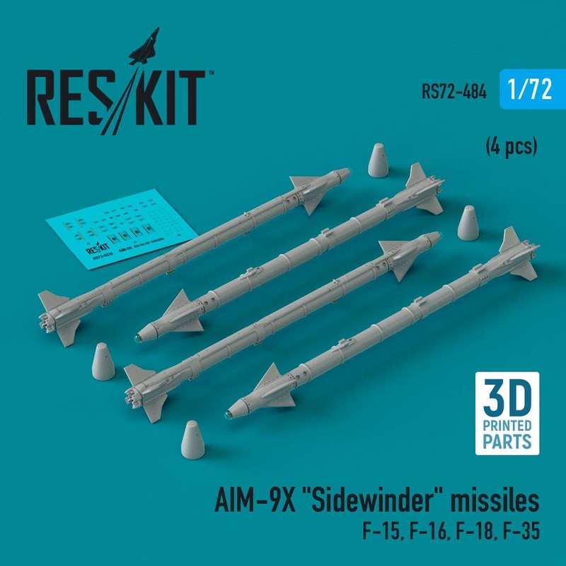 1/72 AIM-9X Sidewinder missiles (4 pcs) (F-15, F-16, F-18, F-35) (3D Printed)