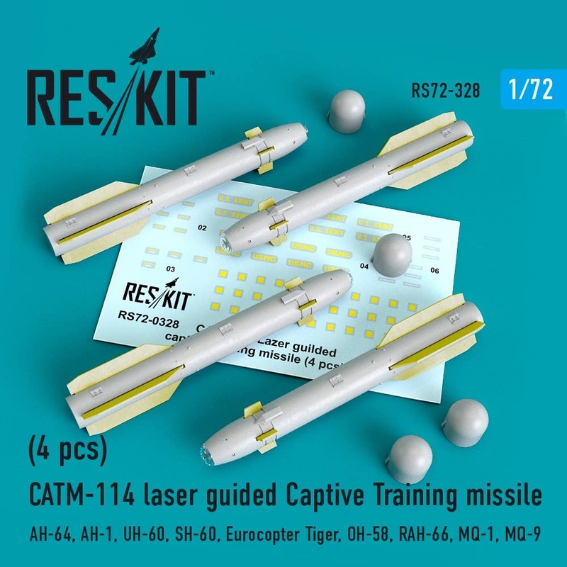 1/72 CATM-114 laser guided Captive Training missiles (4 pcs) (AH-64, AH-1, UH-60, SH-60, Eurocopter Tiger, OH-58, RAH-66, MQ-1, MQ-9) (for Academy, AFV Club, Airfix, Bilek, Hasegawa, Revell, Zvezda, Italeri, Fujimi, Special Hobby, DreamModel, HobbyBoss, e