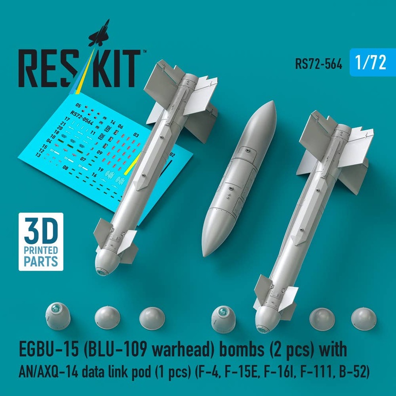 1/72 EGBU-15 (BLU-109 warhead) bombs (2 pcs) with AN/AXQ-14 data link pod (1 pcs) (3D Printed)