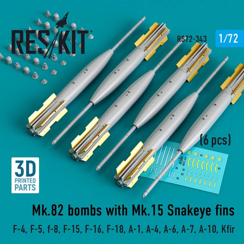 1/72 Mk.82 bombs with Mk.15 Snakeye fins (6 pcs) (3D Printed)