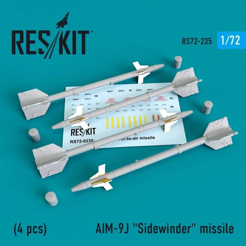 1/72 Aim-9J "Sidewinder" Missile (4 Pcs) F-4, F-5, F-16, F-15, F-14, Mirage F.1, Harrier, Mirage Iii, Hawk