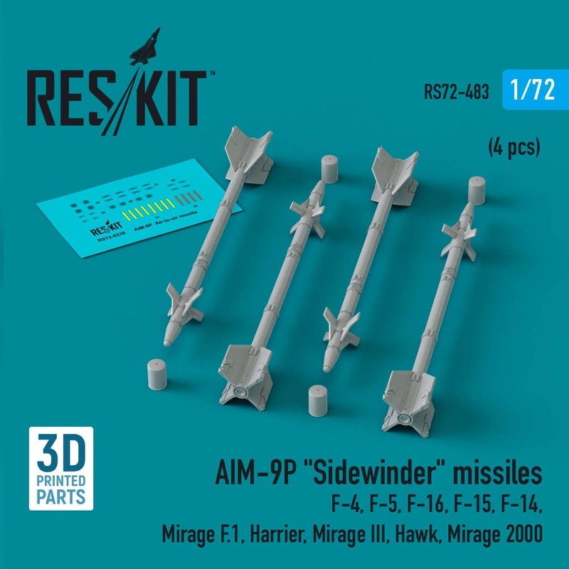 1/72 AIM-9P Sidewinder missiles (4 pcs) (F-4, F-5, F-16, F-15, F-14, Mirage F.1, Harrier, Mirage III, Hawk, Mirage 2000) (3D Printed)