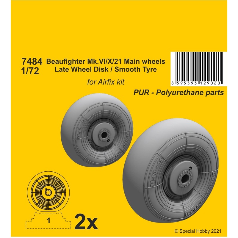 1/72 Beaufighter Mk.VI / X / 21 Self-Weight Deformation Late Model Wheel for Airfix