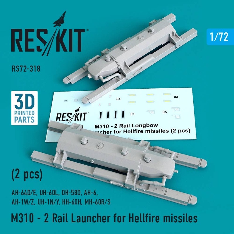 1/72 M310 - 2 Rail Launcher for Hellfire missiles (2 pcs) (AH-64D/E, UH-60L, OH-58D, AH-6, AH-1W/Z, UH-1N/Y, HH-60H, MH-60R/S) (for Academy, AFV Club, Airfix, Bilek, Hasegawa, Revell, Zvezda, Italeri, Fujimi, Special Hobby, DreamModel, HobbyBoss, Tamiya)