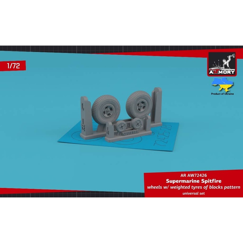 1/72 Supermarine Spitfire wheels w/ weighted tyres of block pattern & 4-spoke hubs
