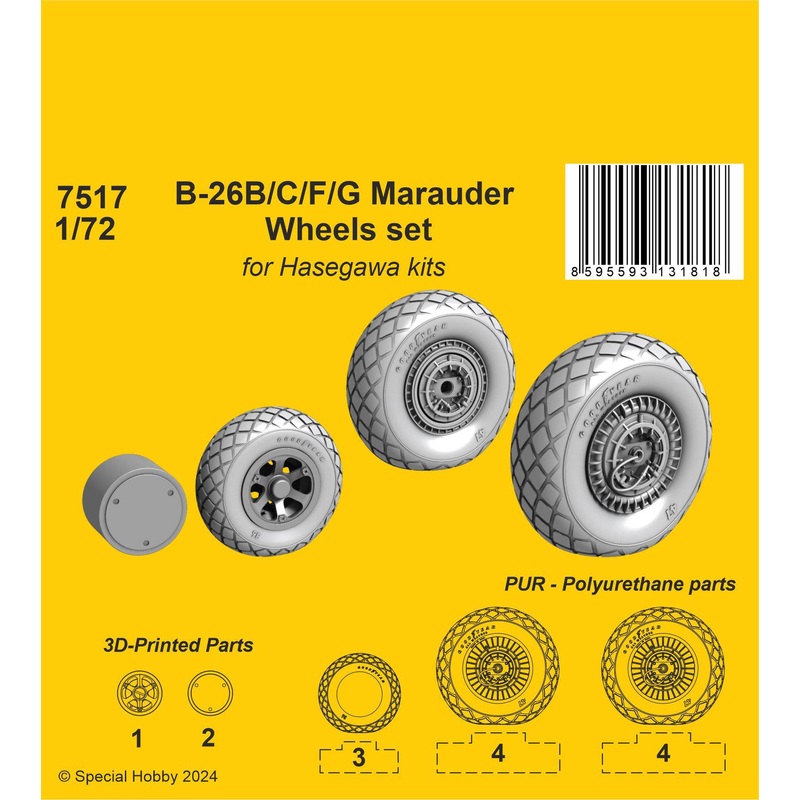 1/72 B-26B/C/F/G Marauder Wheels set / for Haseg. and Edu  kits
