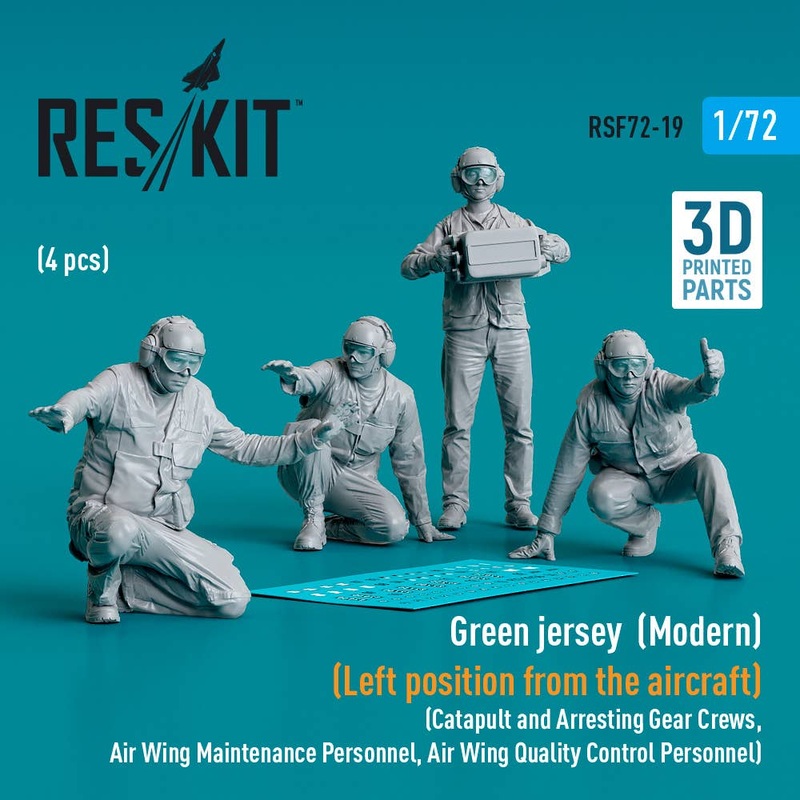 1/72 Green jersey  (Modern) (Left position from the aircraft) (Catapult and Arresting Gear Crews, Air Wing Maintenance Personnel, Air Wing Quality Control Personnel) (4 pcs) (3D Printed)