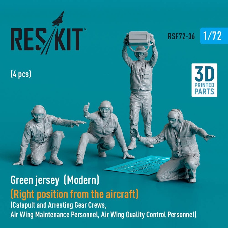 1/72 Green jersey (Modern) (Right position from the aircraft) Catapult and Arresting Gear Crews, Air Wing Maintenance Personnel, Air Wing Quality Control Personnel (4 pcs) (3D Printed)
