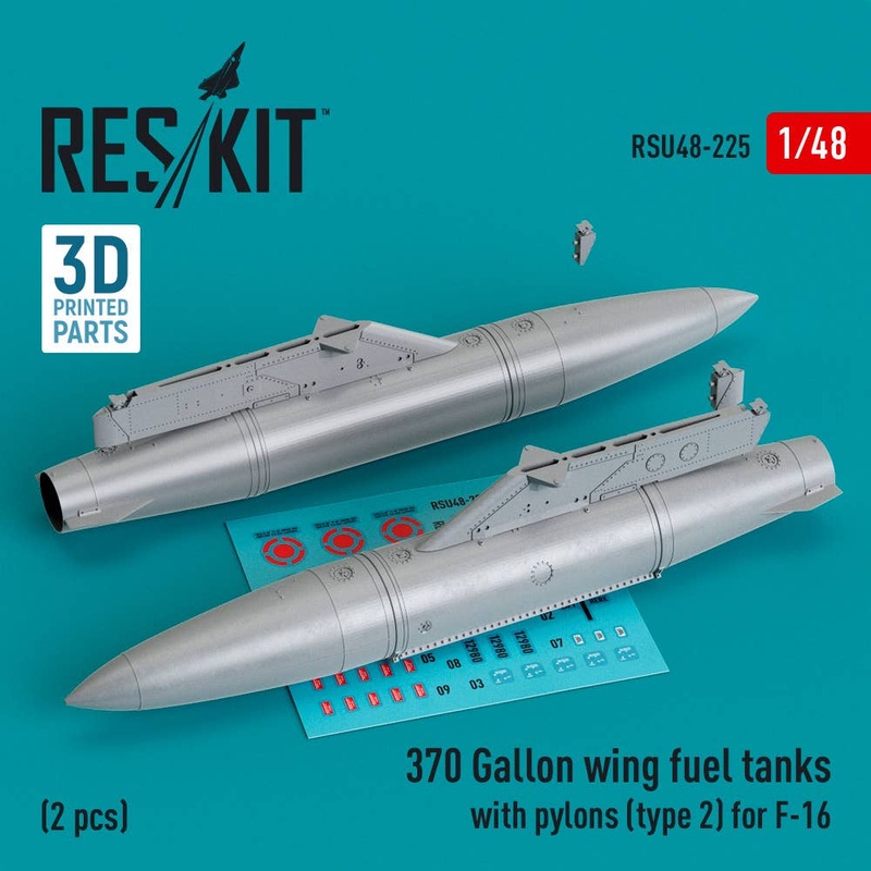 1/48 370 Gallon wing fuel tanks with pylons (type 2) for F-16 (2 pcs) (3D Printed)