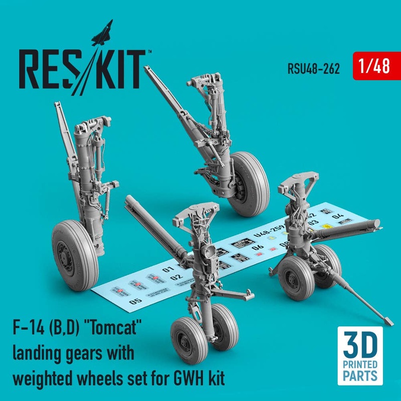 1/48 F-14 (B,D) Tomcat landing gears with weighted wheels set for GWH kit (Resin & 3D Printed)