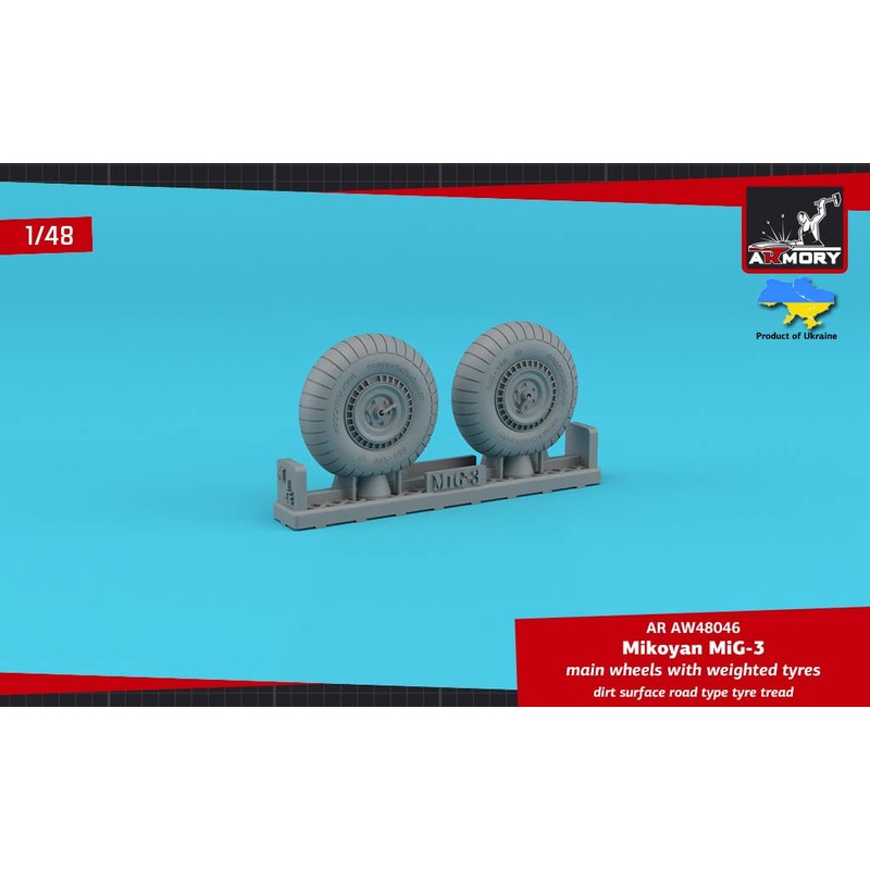 1/48 MiG-3 main wheels w/ weighted tyres, dirt surface road type tyre tread