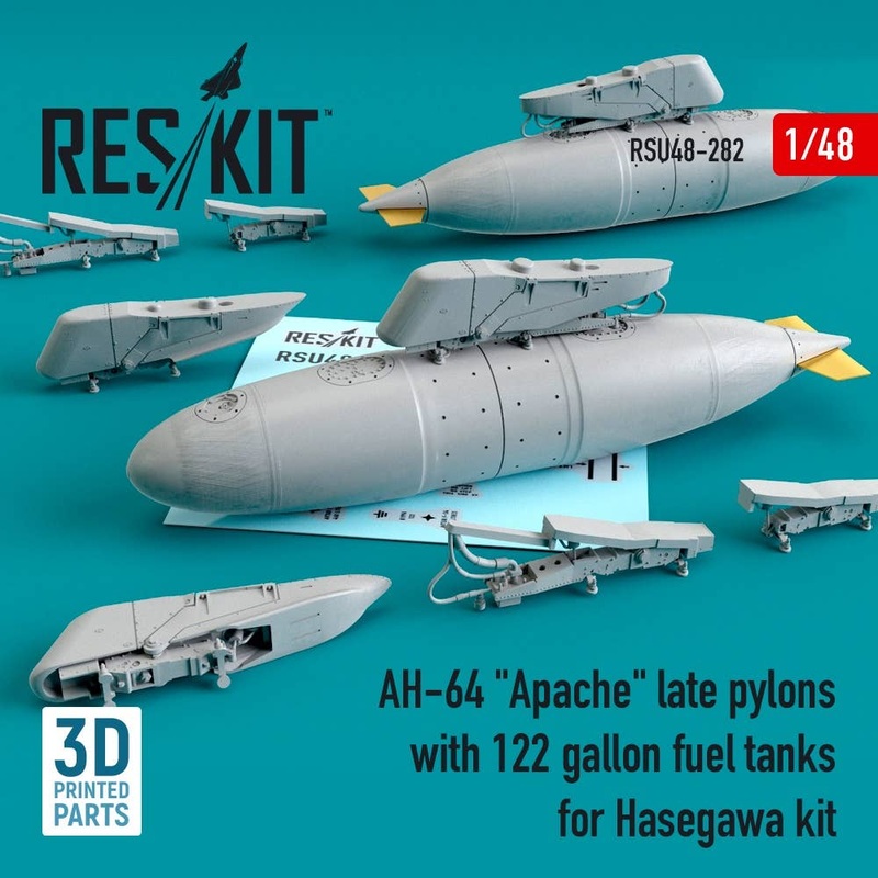 1/48 AH-64 Apache late pylons with 122 gallon fuel tanks for Hasegawa kit (3D Printing)