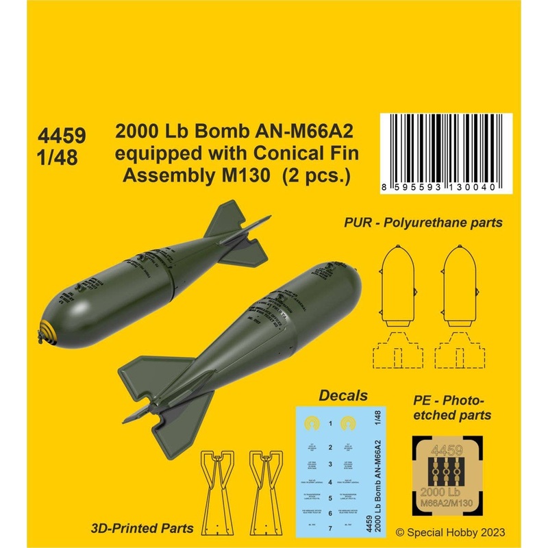 1/48 2000 Lb Bomb AN-M66A2 equipped with Conical Fin Assembly M130 (2 pcs.)