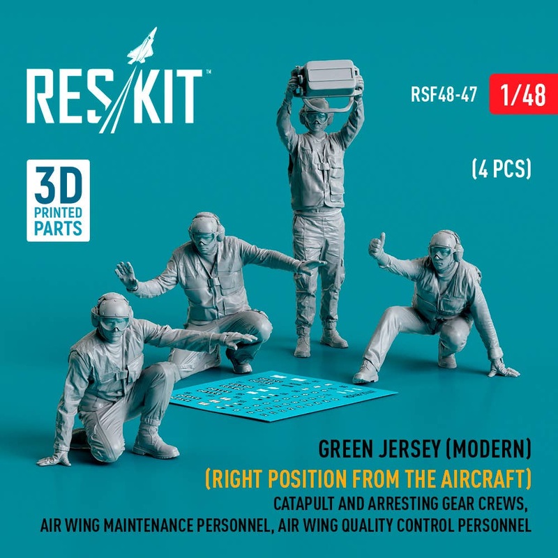 1/48 Green jersey (Modern) (Right position from the aircraft) Catapult and Arresting Gear Crews, Air Wing Maintenance Personnel, Air Wing Quality Control Personnel (4 pcs) (3D Printed)