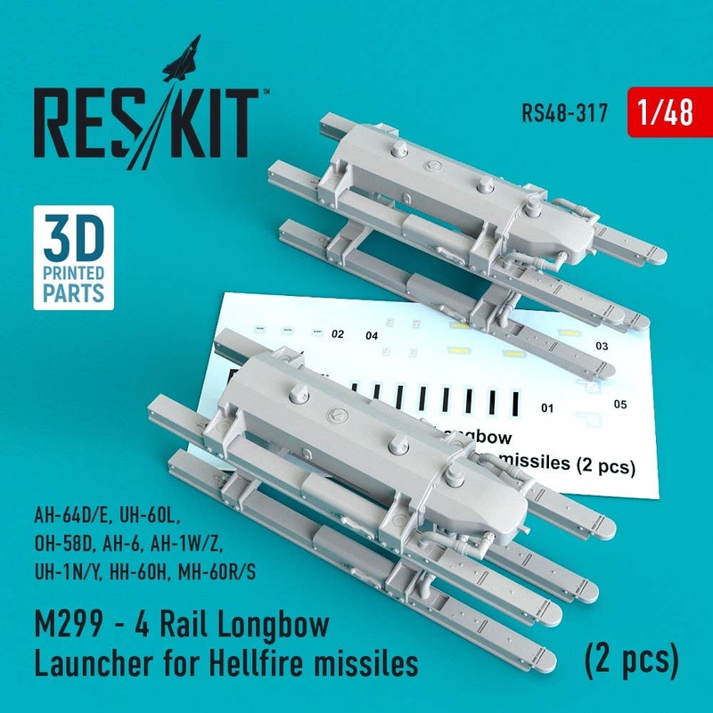 1/48 M299 - 4 Rail Longbow Launcher for Hellfire missiles (2 pcs) (AH-64D/E, UH-60L, OH-58D, AH-6, AH-1W/Z, UH-1N/Y, HH-60H, MH-60R/S) (for Academy, Airfix, Hasegawa, Italeri, Monogram, Revell, Italeri, HobbyBoss)