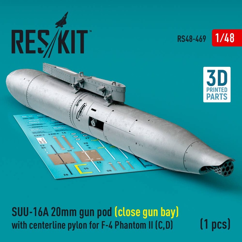 1/48 SUU-16A 20mm gun pod (close gun bay) with centerline pylon for F-4 Phantom II (C,D) (1 pcs) (3D Printed)