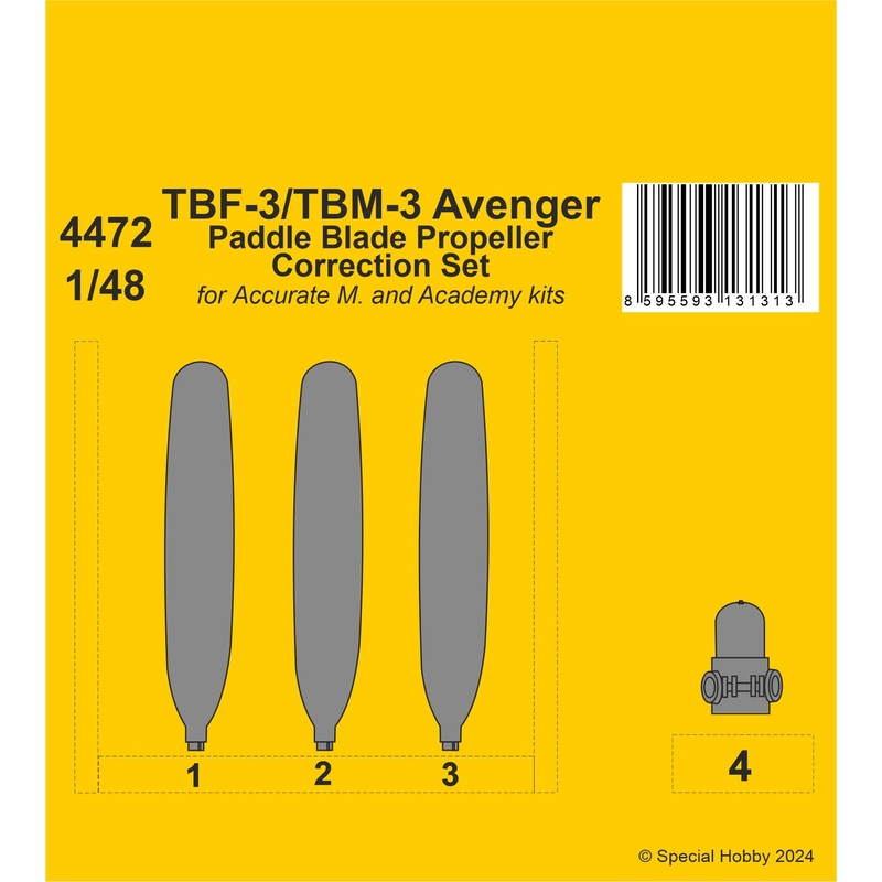 1/48 TBF-3/TBM-3 Avenger Paddle Blade Propeller Correction Set for Accurate/Academy kits