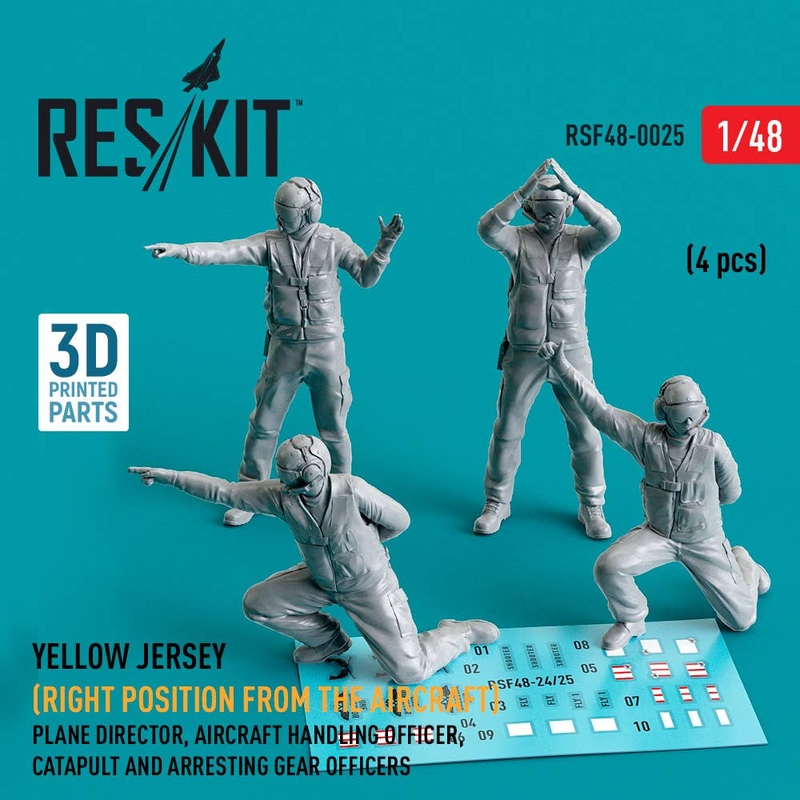 1/48 Yellow jersey (Right position from the aircraft) Plane Director, Aircraft Handling Officer, Catapult and Arresting Gear Officers (4 pcs) (3D Printed)