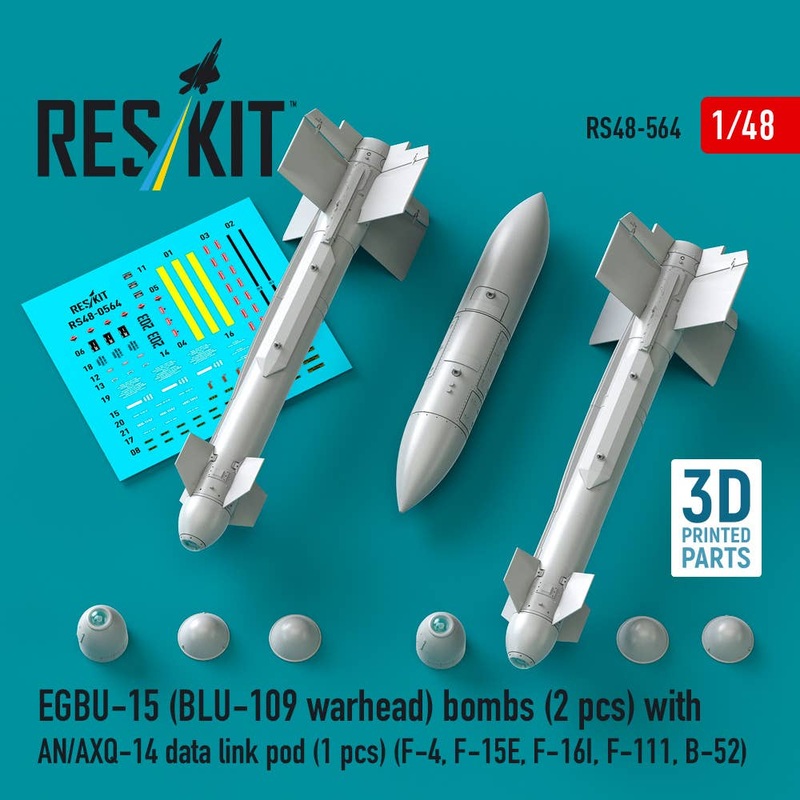 1/48 EGBU-15 (BLU-109 warhead) bombs (2 pcs) with AN/AXQ-14 data link pod (1 pcs) (3D Printed)
