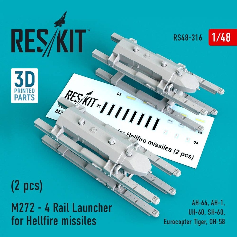 1/48 M272 - 4 Rail Launcher for Hellfire missiles (2 pcs) (AH-64, AH-1, UH-60, SH-60, Eurocopter Tiger, OH-58) (for Academy, Airfix, Hasegawa, Italeri, Monogram, Revell, Italeri, HobbyBoss)