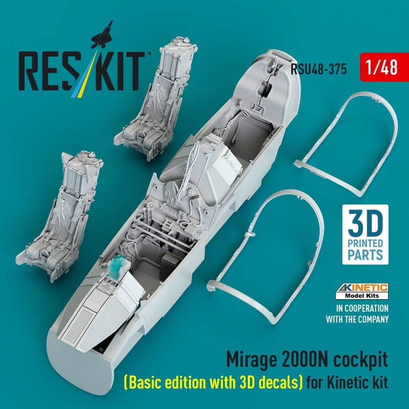 1/48 Mirage 2000N cockpit (Basic edition with 3D decals) for Kinetic kit (3D Printed)
