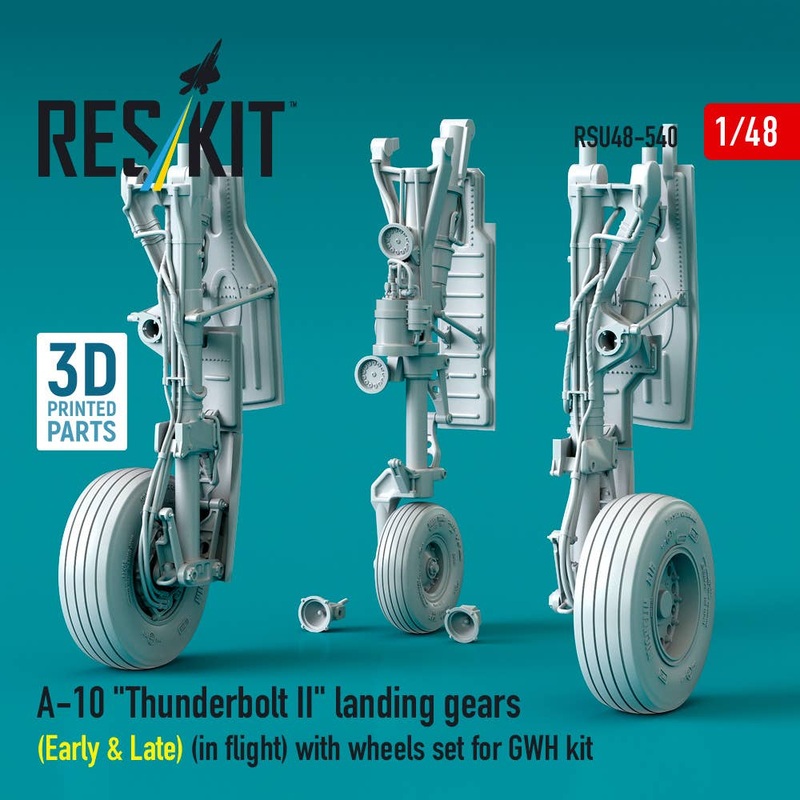 1/48 A-10 Thunderbolt II landing gears (Early & Late) (in flight) with wheels set for GWH kit (3D Printed)