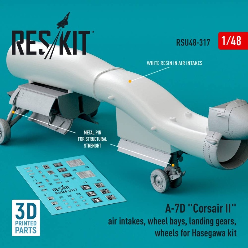 1/48 A-7D Corsair II air intakes, wheel bays, landing gears, wheels for Hasegawa kit (3D Printed)