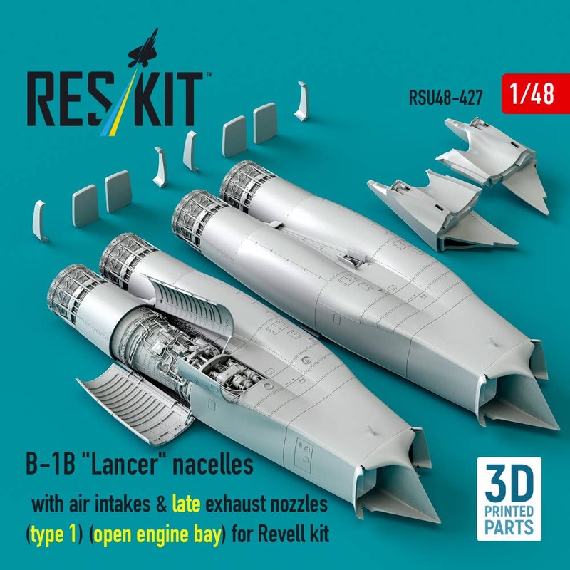 1/48 B-1B Lancer nacelles with air intakes & late exhaust nozzles (type 1) (open engine bay) for Revell kit