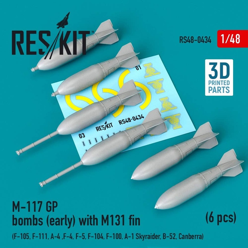 1/48 M-117 GP bombs (early) with M131 fin (6 pcs) (3D Printing)