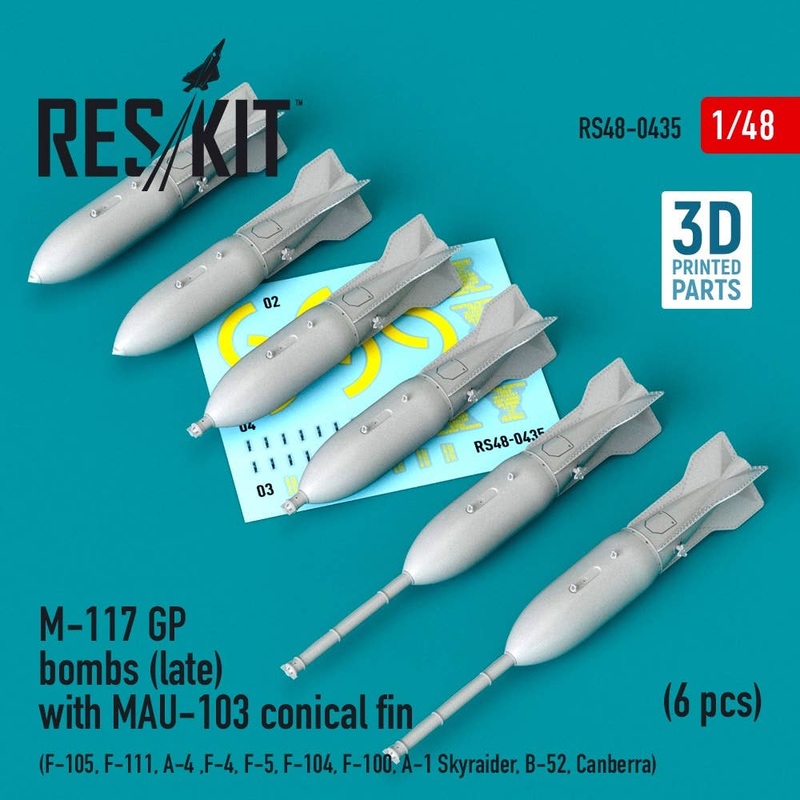1/48 M-117 GP bombs (late) with MAU-103 conical fin (6 pcs) (3D Printing)