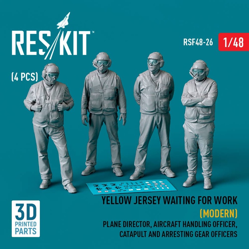 1/48 Yellow jersey waiting for work (Modern) Plane Director, Aircraft Handling Officer, Catapult and Arresting Gear Officers (4 pcs) (3D Printed)