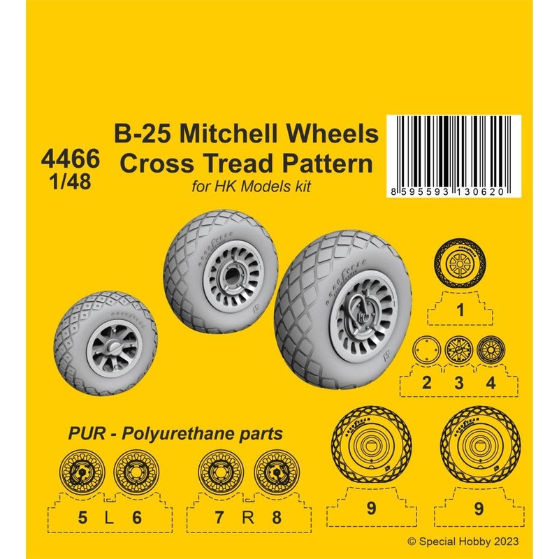 1/48 B-25 Mitchell Wheels/ Cross Tread Pattern / for HK kit