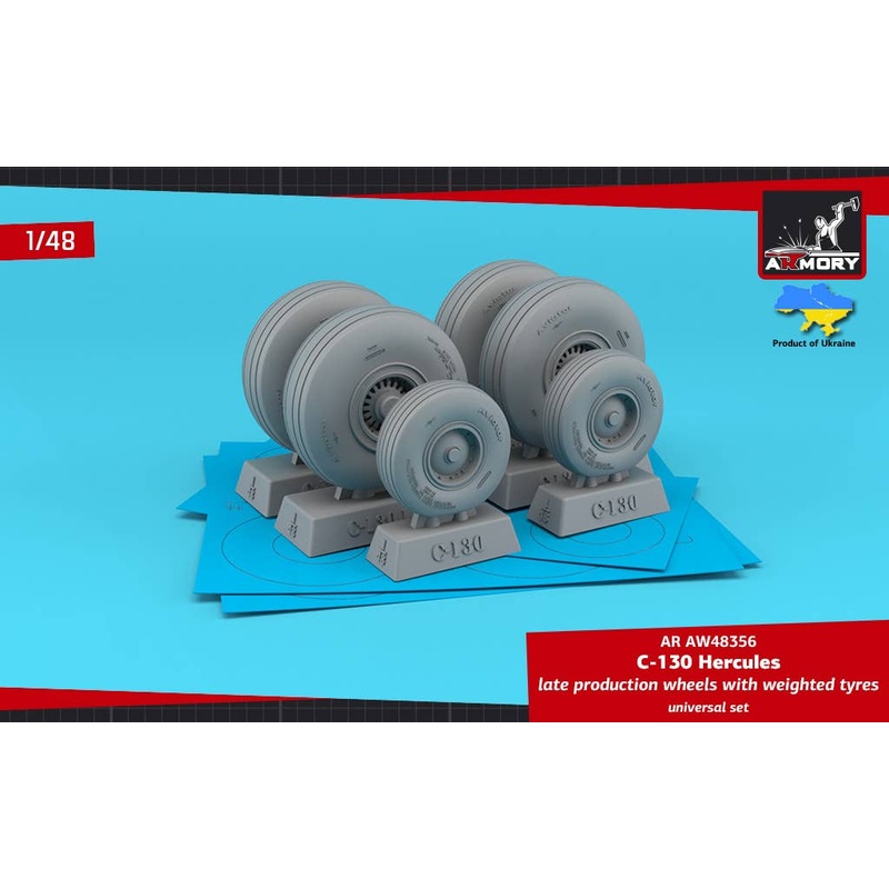1/48 C-130 Hercules wheels w/ weighted tyres, late type