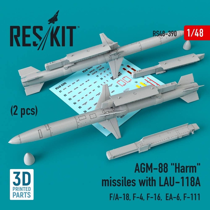 1/48 AGM-88 Harm missiles with LAU-118A (2 pcs) (F/A-18, F-4, F-16, EA-6, F-111)