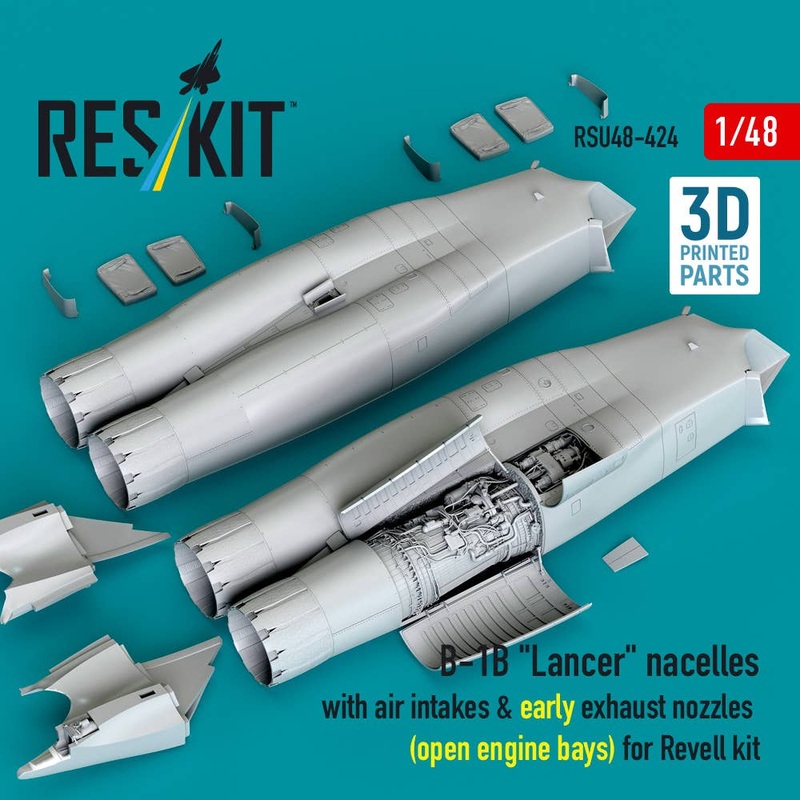 1/48 B-1B Lancer nacelles with air intakes & early exhaust nozzles (open engine bay) for Revell kit