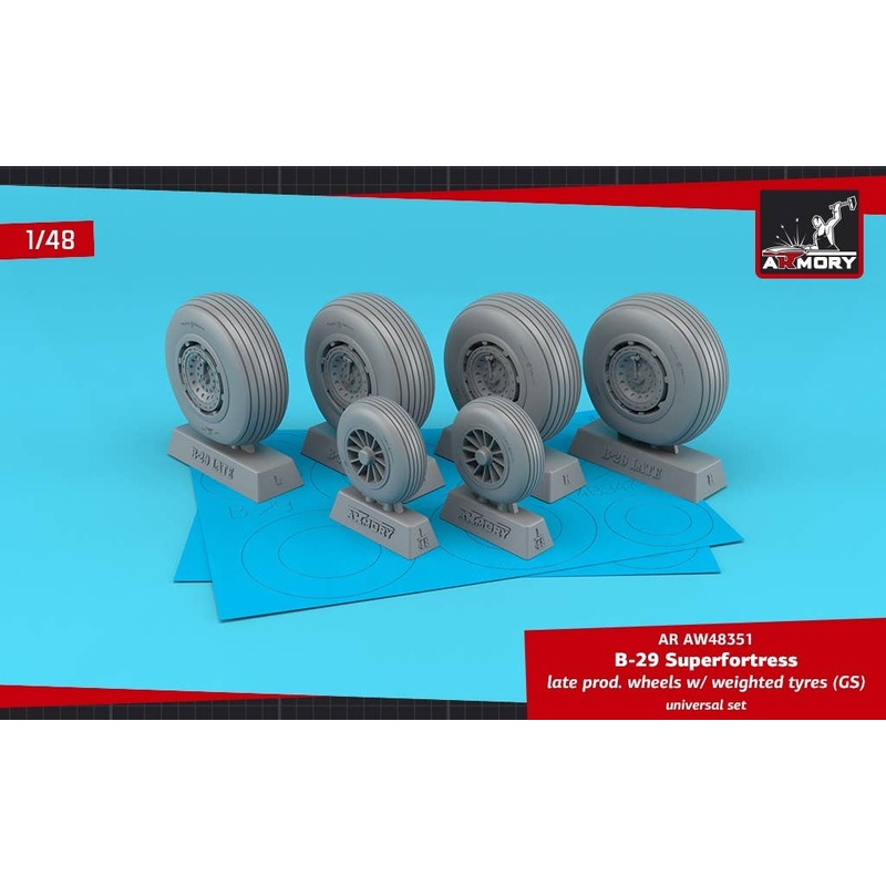 1/48 B-29 Superfortress late production wheels w/ weighted tyres (GS) (for HAS, MON, REV)
