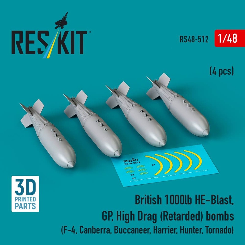 1/48 British 1000lb HE-Blast, GP, High Drag (Retarded) bombs (4 pcs)