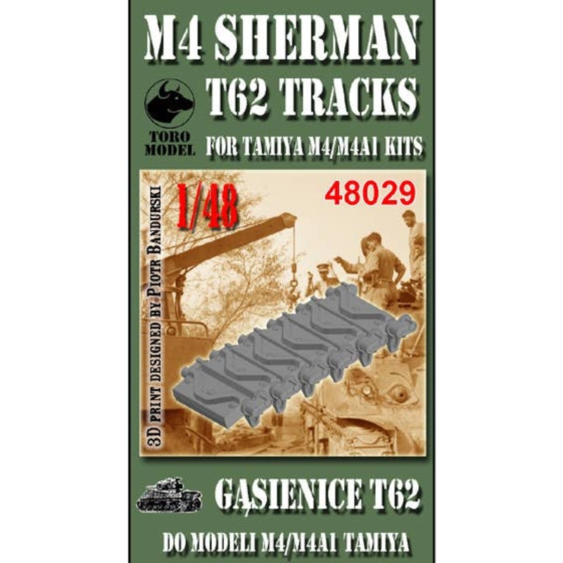 1/48 M4 Sherman - T62 tracks - for Tamiya kit    NEW 3D