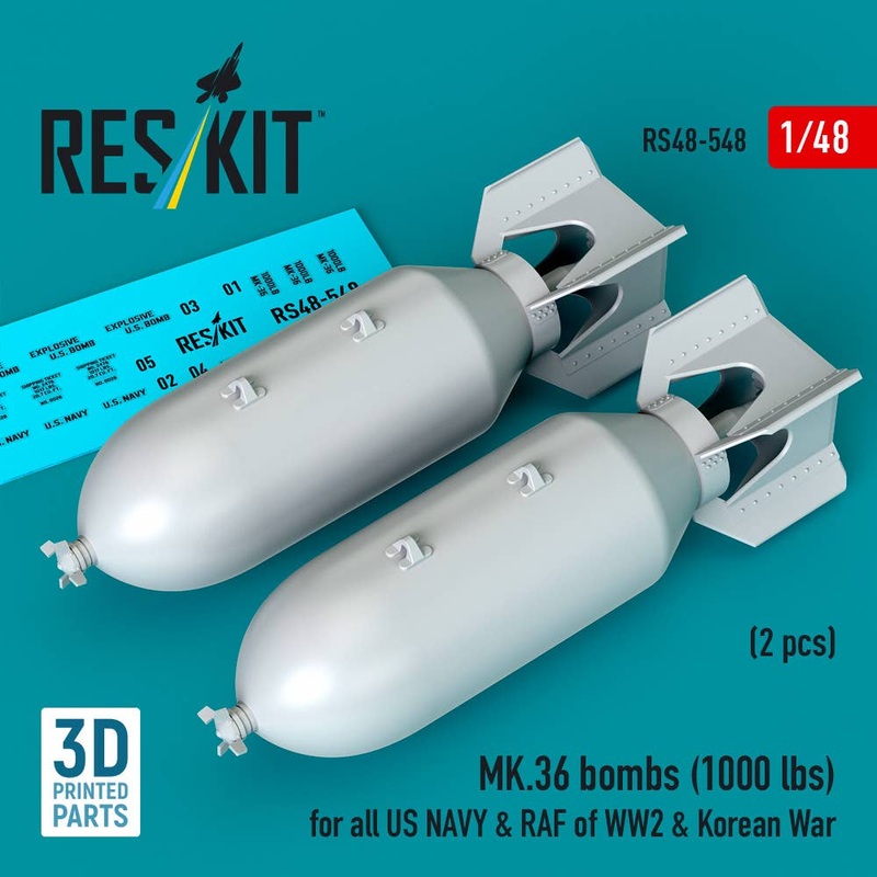 1/48 MK.36 bombs (2 pcs) (1000 lbs) WW2 & Korean War (3D Printed)