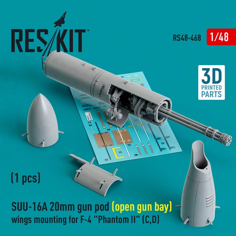 1/48 SUU-16A 20mm gun pod (open gun bay) wings mounting for F-4 Phantom II (C,D) (1 pcs) (3D Printed)