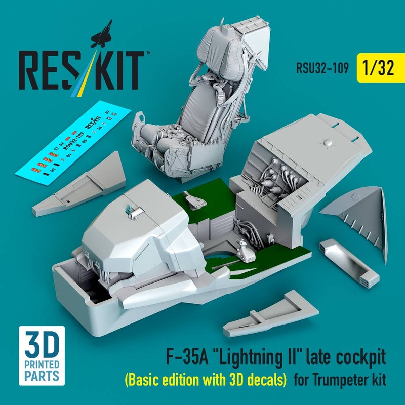 1/32 F-35A Lightning II late cockpit (Basic edition with 3D decals) for Trumpeter kit (3D Printed)