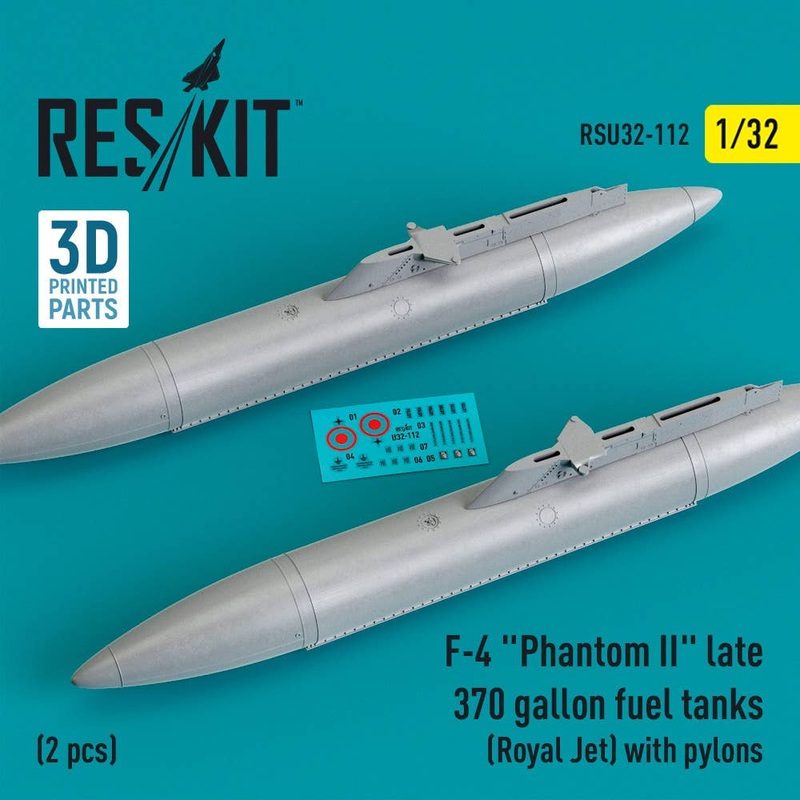 1/32 F-4 Phantom II late 370 gallon fuel tanks (Royal Jet) with pylons (2 pcs) (3D Printed)