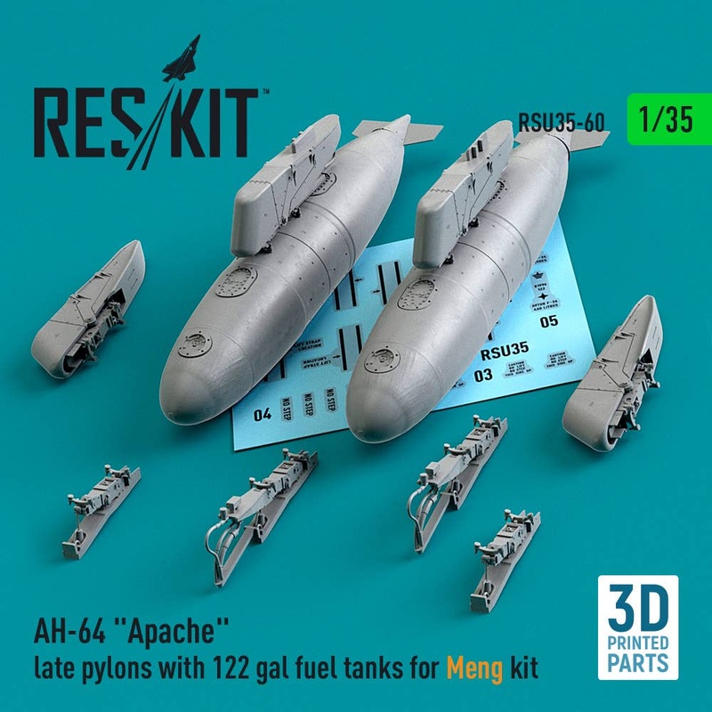 1/35 AH-64 Apache late pylons with 122 gal fuel tanks for Meng kit (3D Printed)