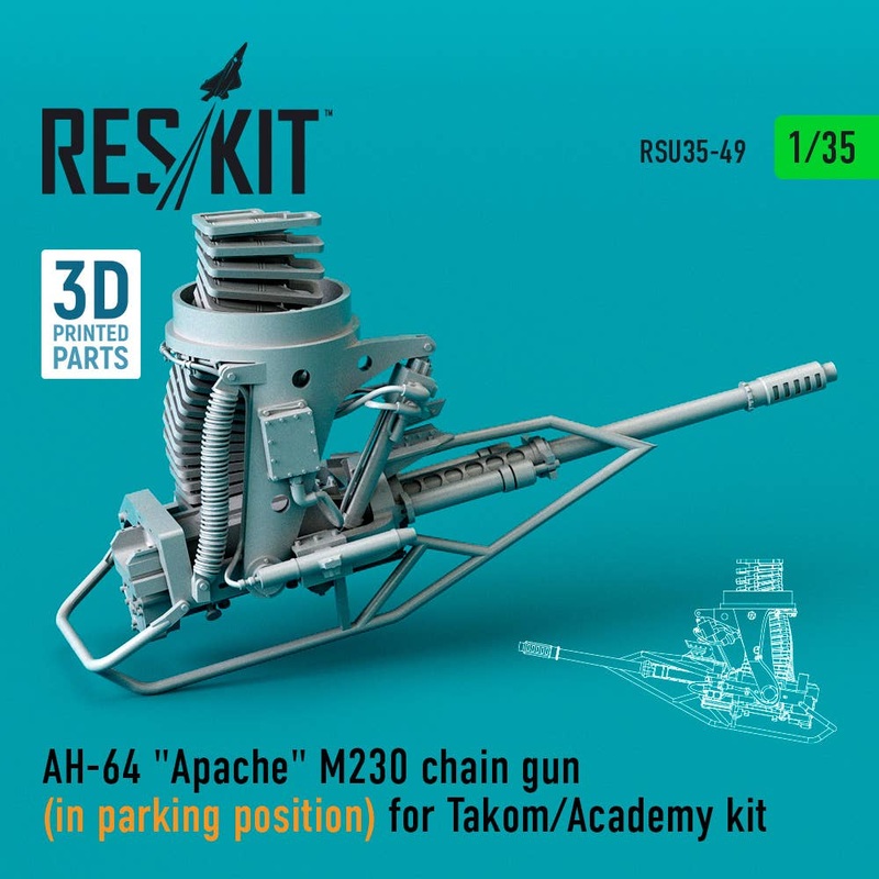 1/35 AH-64 Apache M230 chain gun (in parking position) for Takom/Academy kit (3D printing)