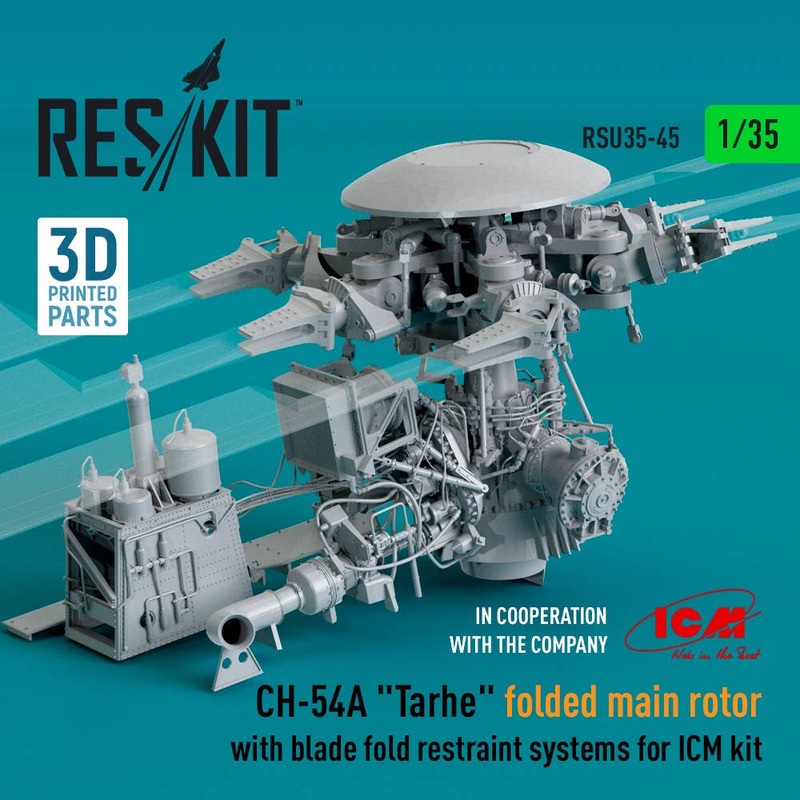 1/35 CH-54A Tarhe folded main rotor with blade fold restraint systems for ICM kit (3D Printed)