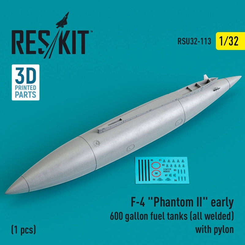 1/32 F-4 Phantom II early 600 gallon fuel tanks (all welded) with pylon (1 pcs) (3D Printed)