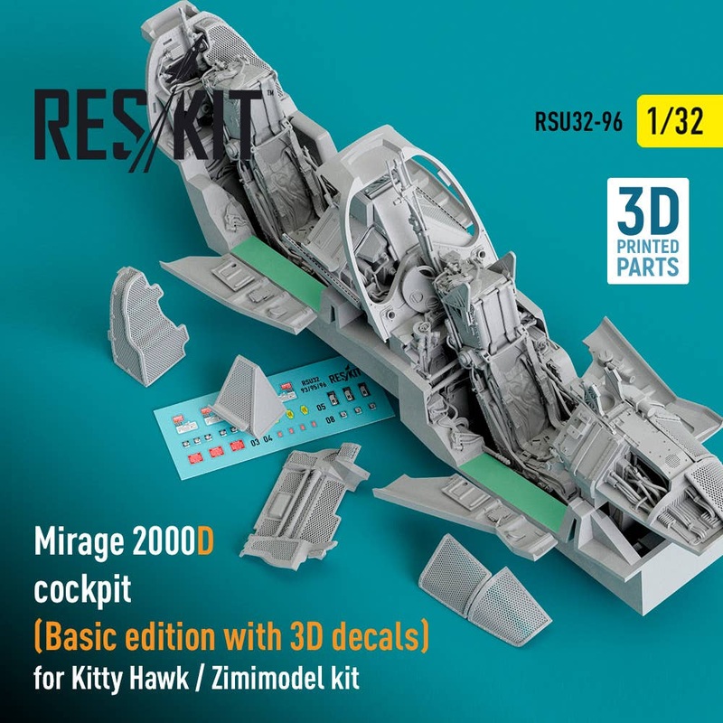 1/32 Mirage 2000D cockpit (Basic edition with 3D decals) for Kitty Hawk / Zimimodel kit (3D Printed)